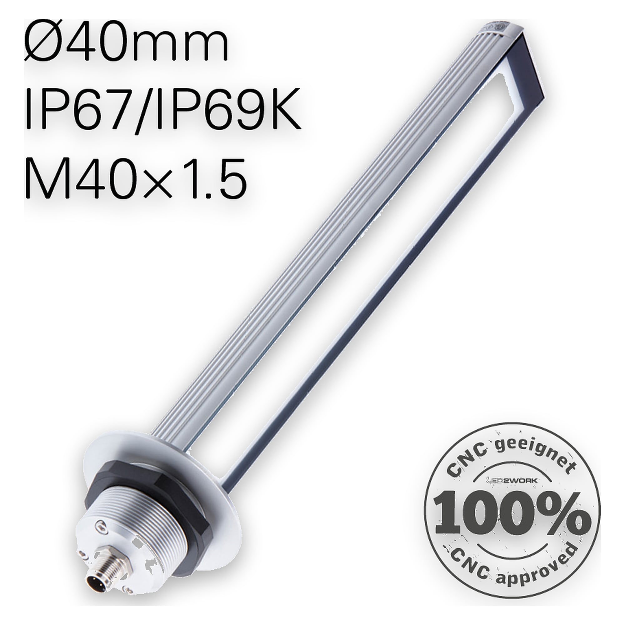 TUBELED_40 II Power M40x1.5 Maschinenleuchte 309 mm, 12,3W, 5700K, IP69K - LED2WORK 118110-03