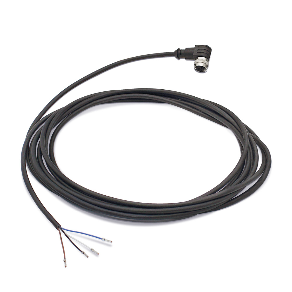 Sensorkabel 4-polig PUR 5 m, gewinkelte M12 Buchse auf offene Enden A-kodiert, 24V DC - LED2WORK 200100-07