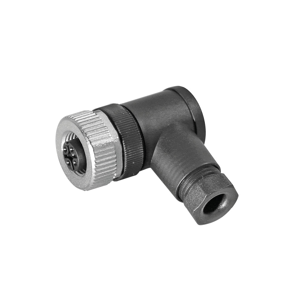 M12 Steckverbinder Buchse gewinkelt, 4-polig, A-kodiert, konfektionierbar, IP67 - LED2WORK 200200-02