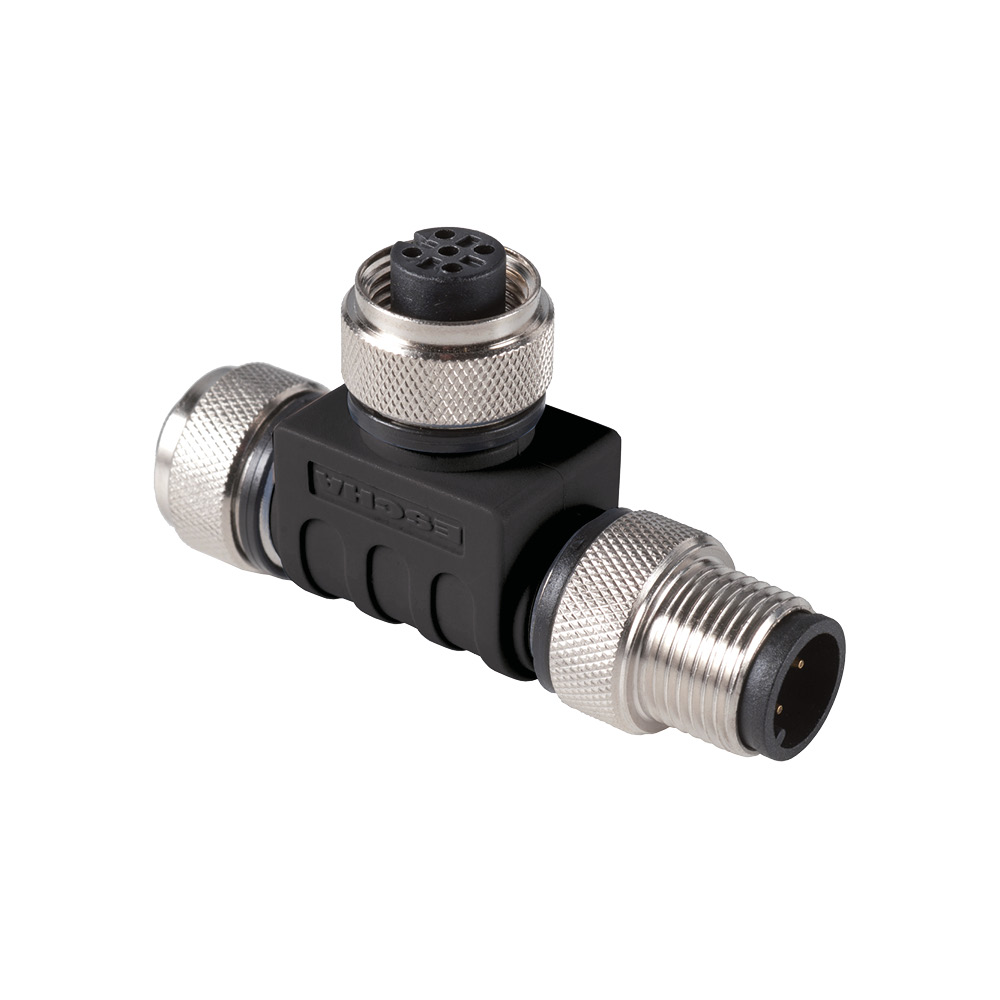 M12 T-Verteiler 3-polig, A-kodiert, max. 4A, für 24V DC LED-Leuchten - LED2WORK 200200-03