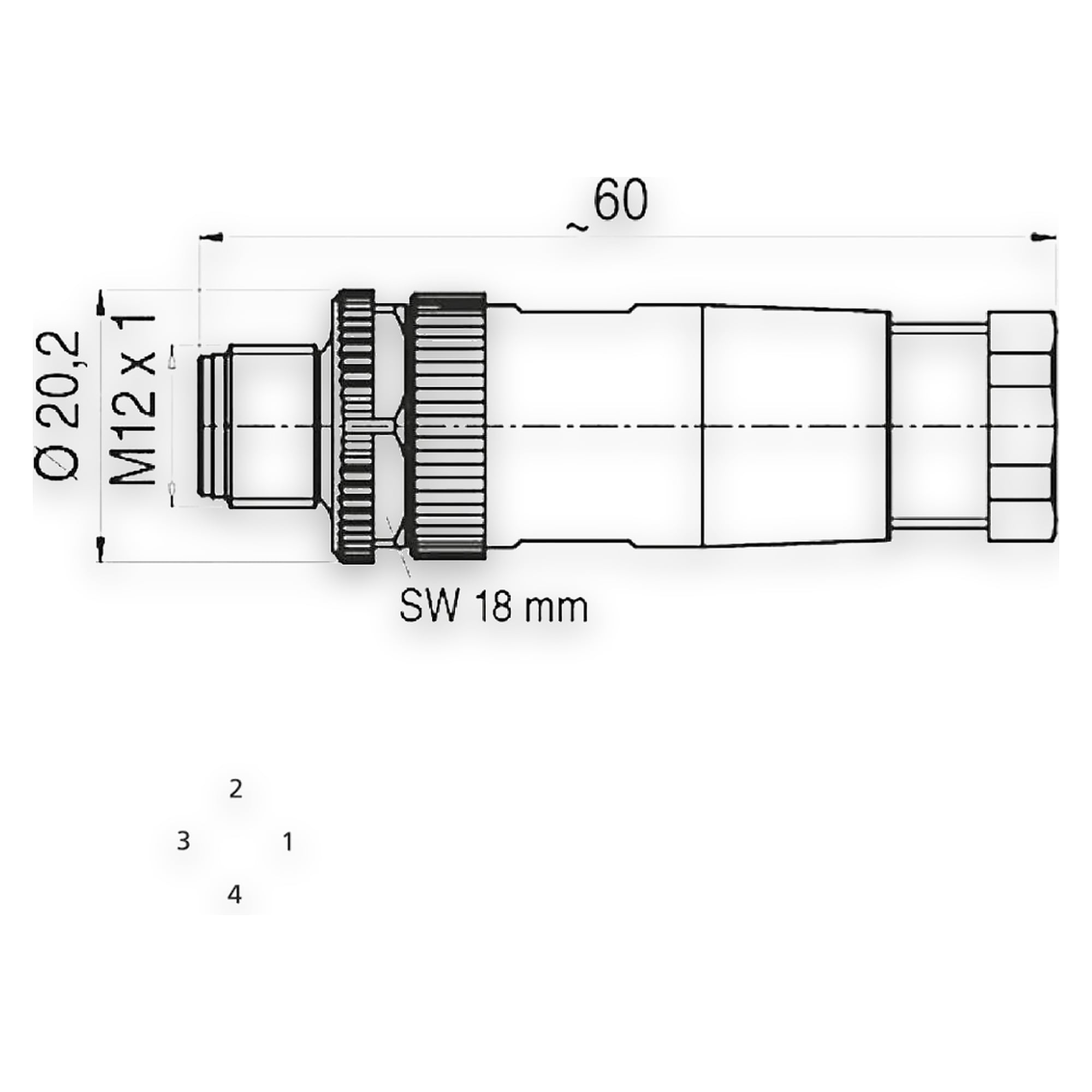 M12 Steckverbinder Stecker gerade, 4-polig, A-kodiert, konfektionierbar, IP67 - LED2WORK 200200-04