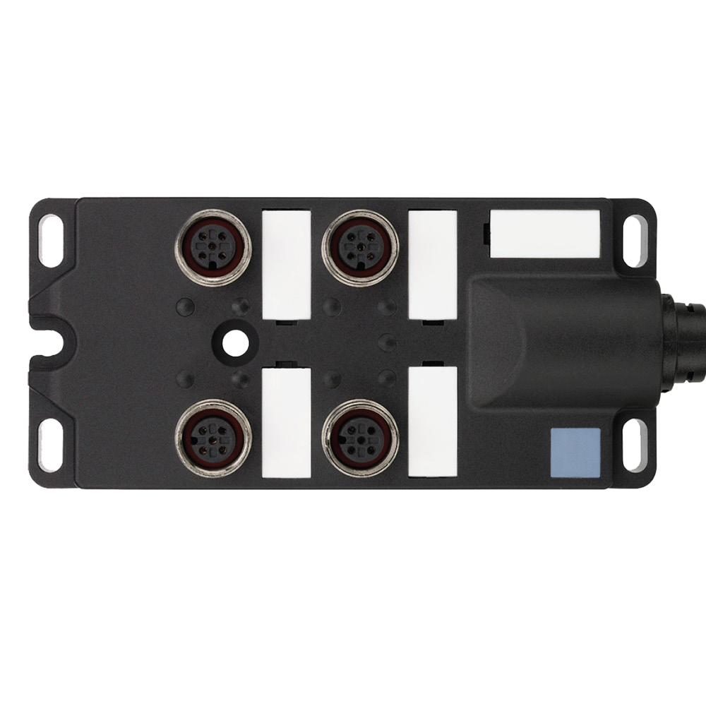 M12 Sensor-/Aktorbox 4-fach, 10 m PUR-Festkabel, A-kodiert, 24V DC - LED2WORK 200300-01
