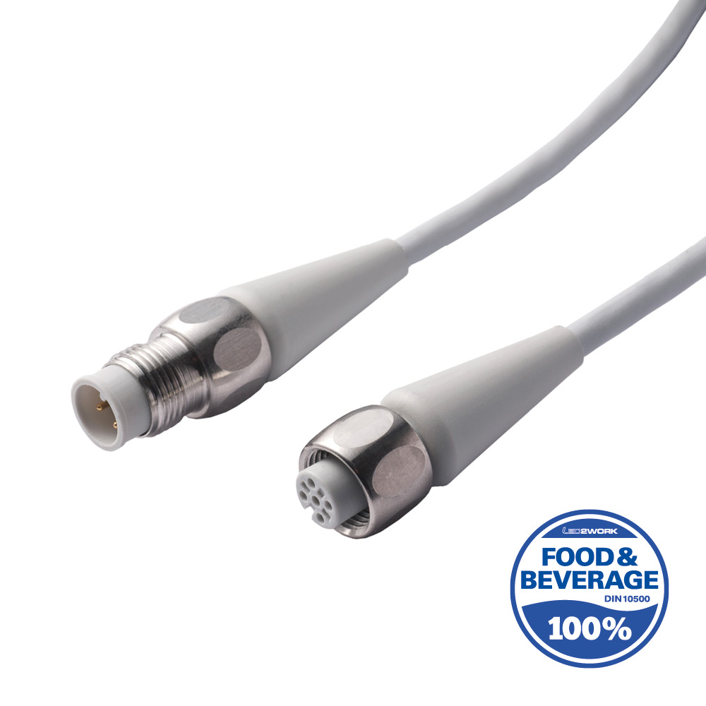 F+B Sensorkabel TPE 5 m, M12-Buchse auf M12-Stecker, 4-polig, FDA - LED2WORK 201100-01