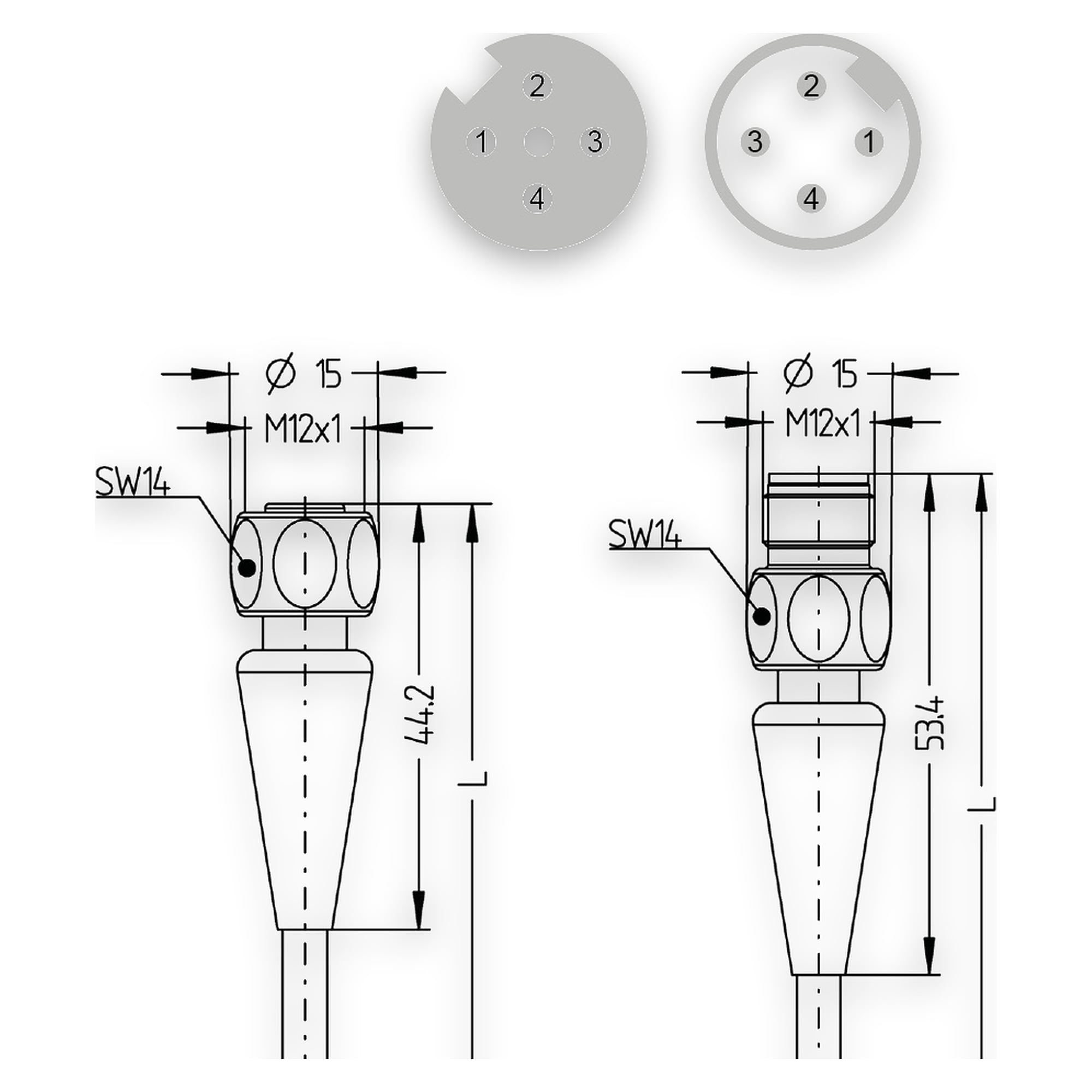 F+B sensor cable TPE 5 m, M12 socket to M12 plug, 4-pin, FDA - LED2WORK 201100-01