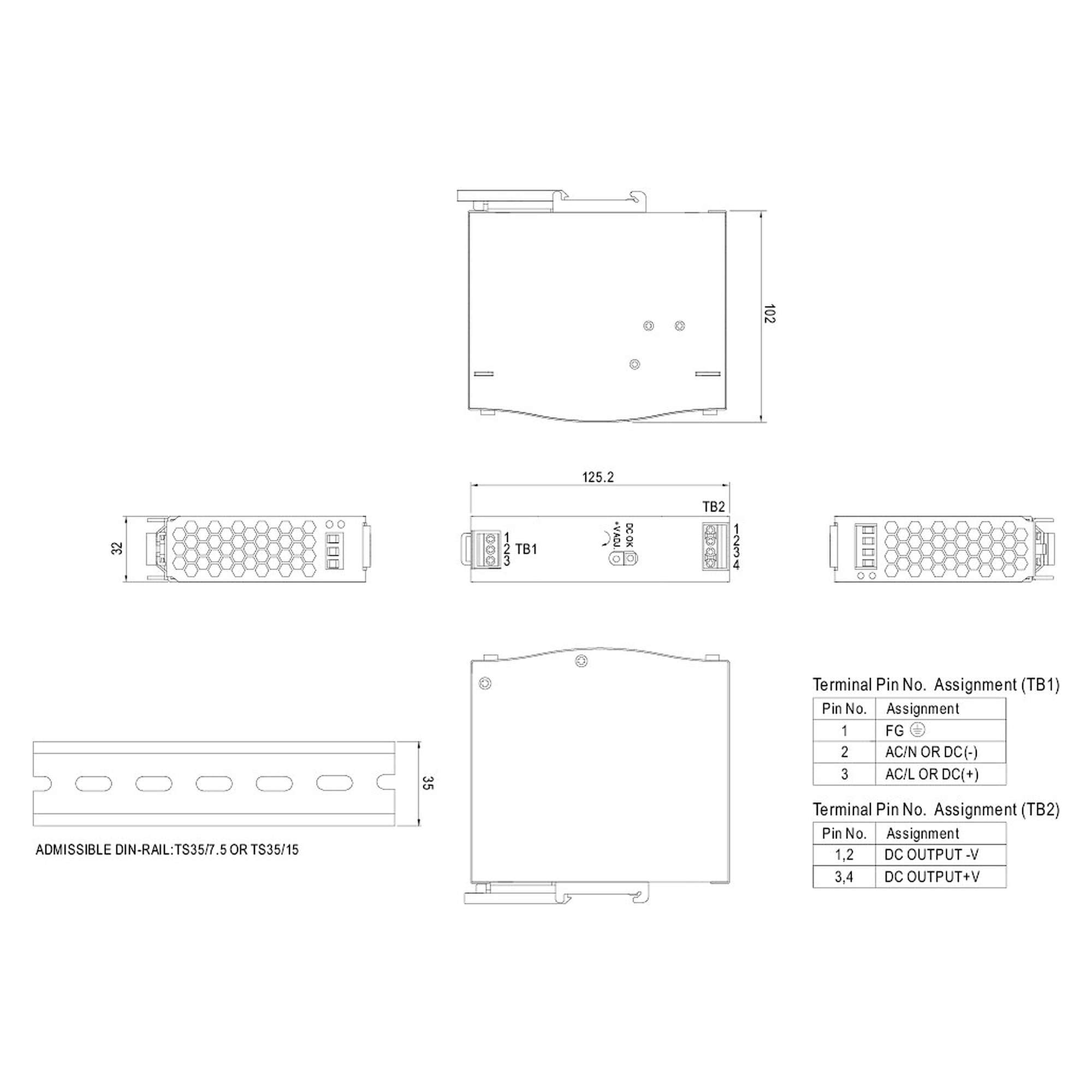 DIN rail power supply 72W 24V DC for LED2WORK lights - LED2WORK 210100-01