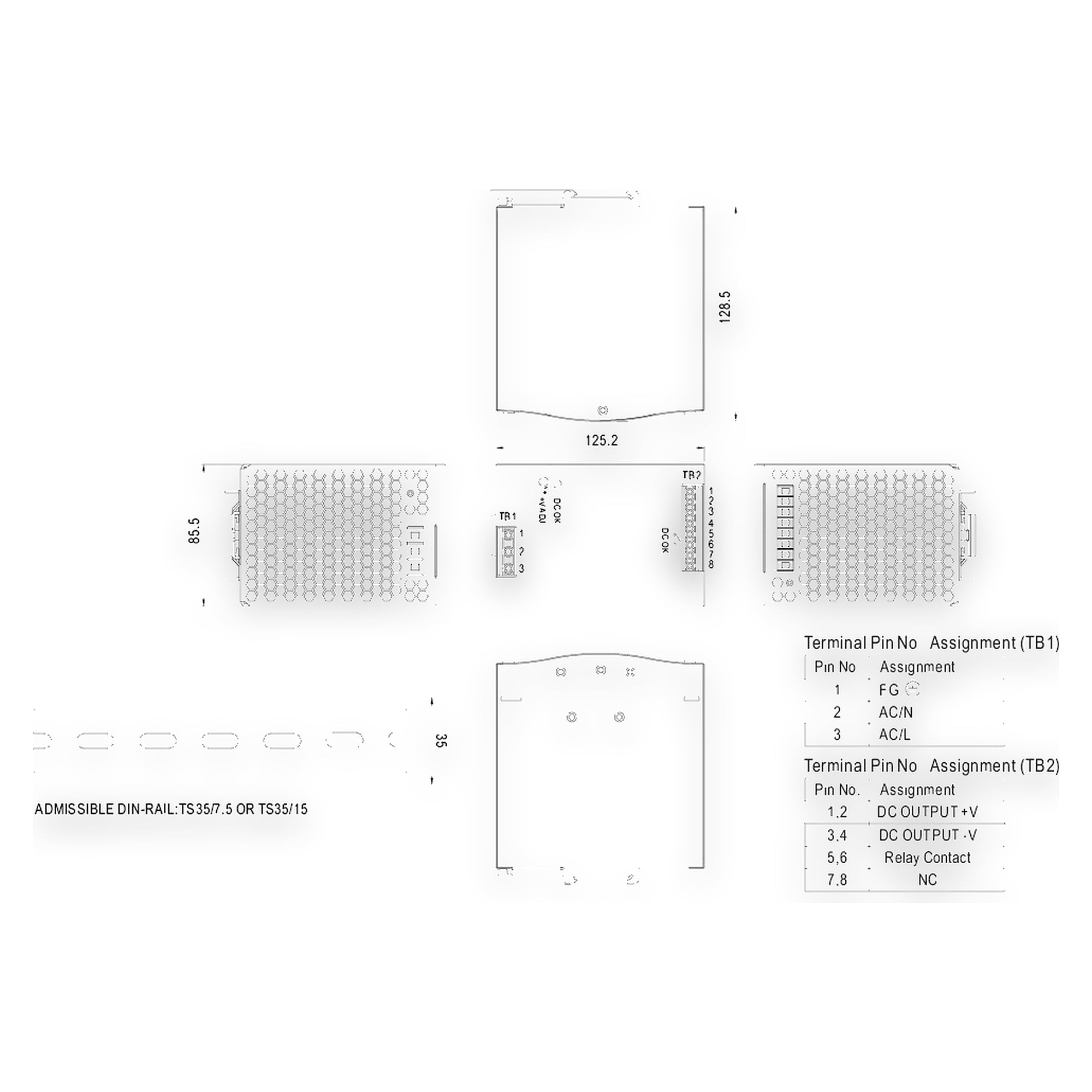 DIN rail power supply 480W 24V DC for LED2WORK lights - LED2WORK 210100-04