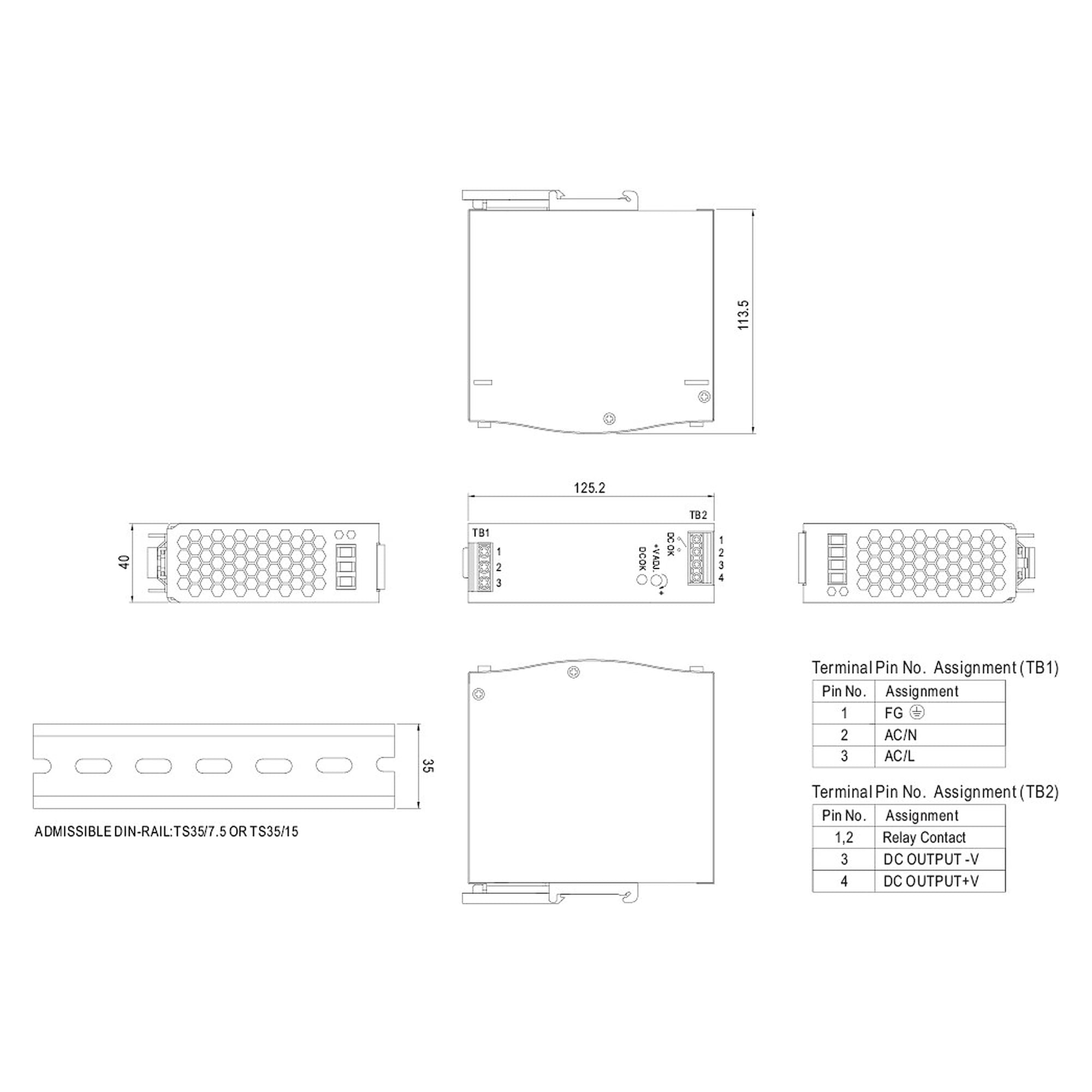 DIN rail power supply 120W 24V DC for LED2WORK lights - LED2WORK 210100-09