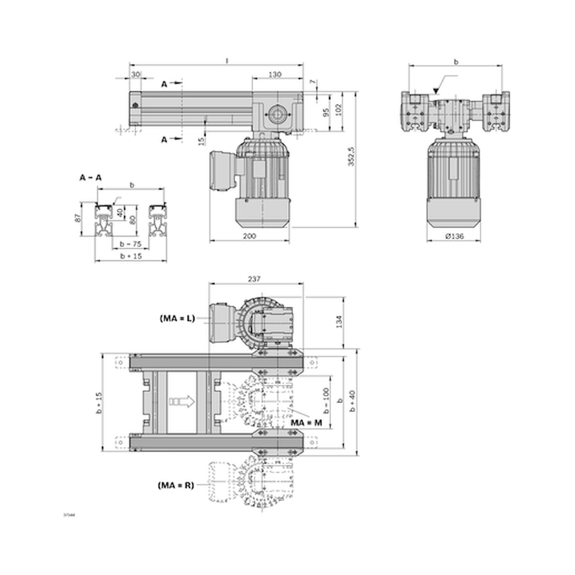 Belt Section BS 2 with Toothed Belt Drive, ESD-Suitable, up to 6000 mm - Bosch Rexroth 3842999716