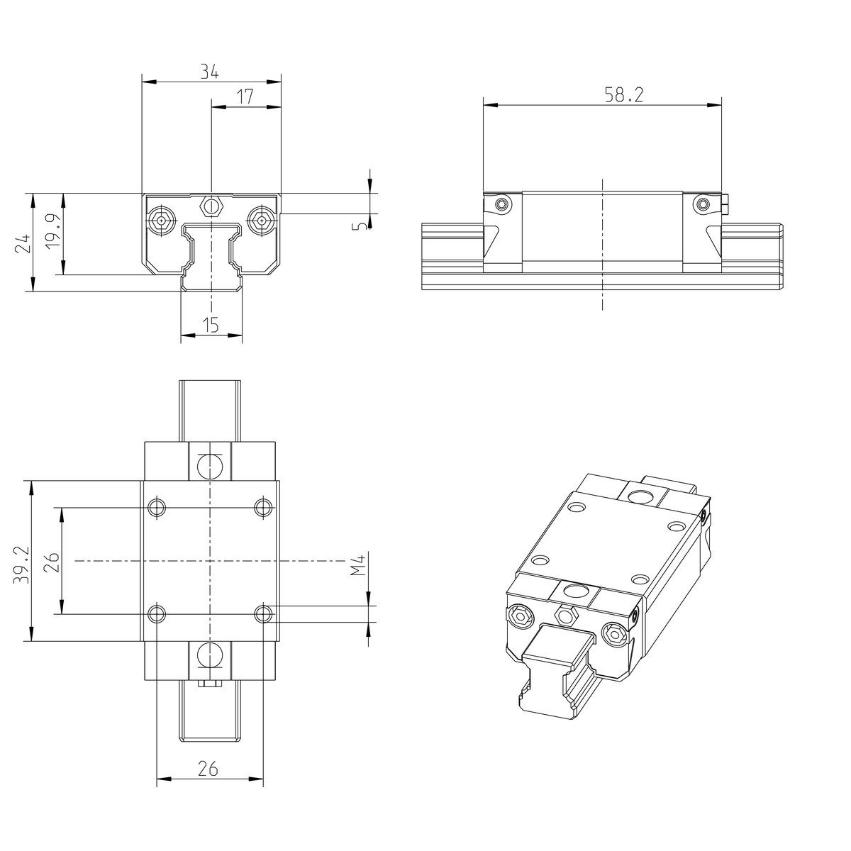 Ball runner block KWD-015-SNS-C1-N-2 S - Bosch Rexroth R162912031