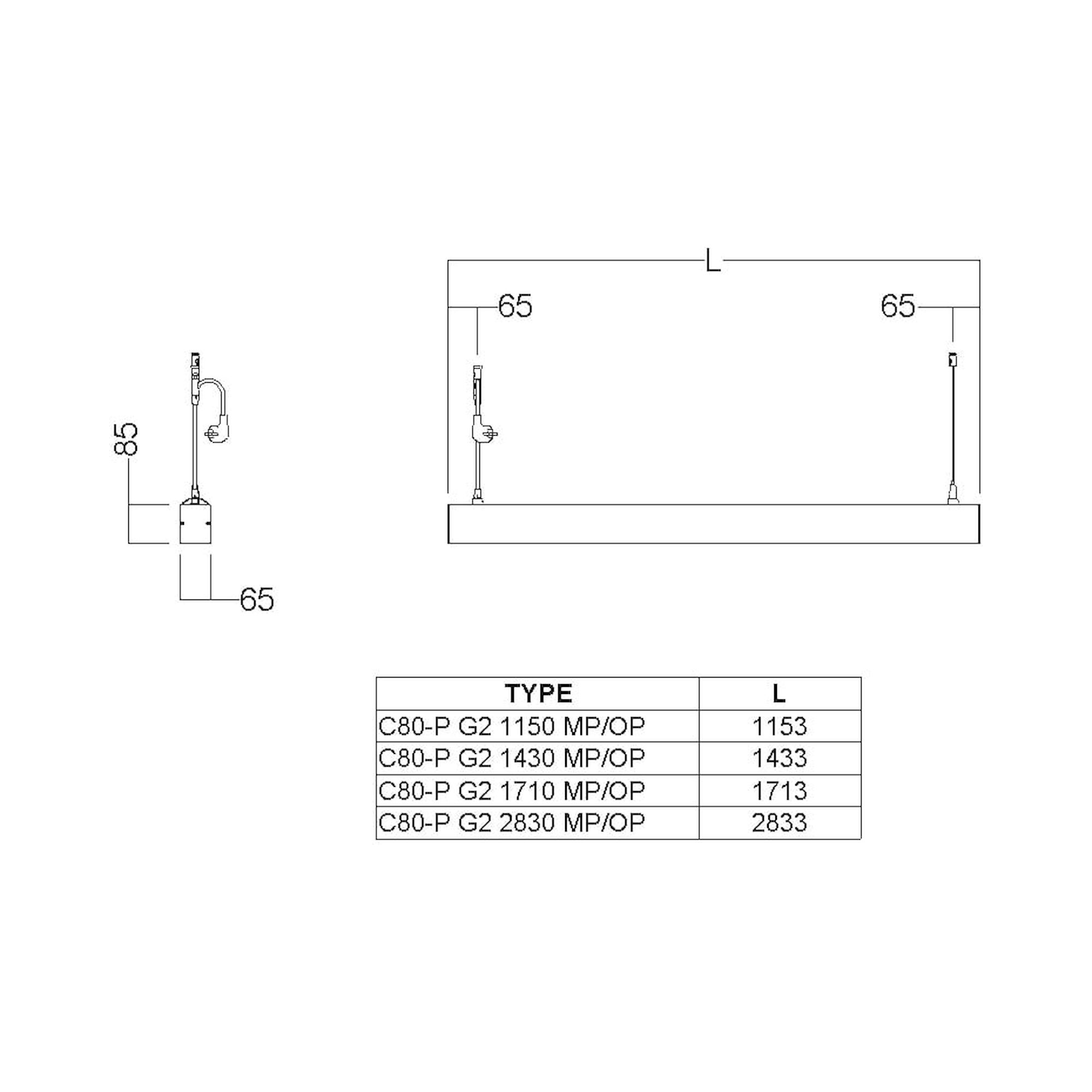 Glamox C80-P1710 pendant luminaire, 8013 lm, 4000 K, DALI dimmable