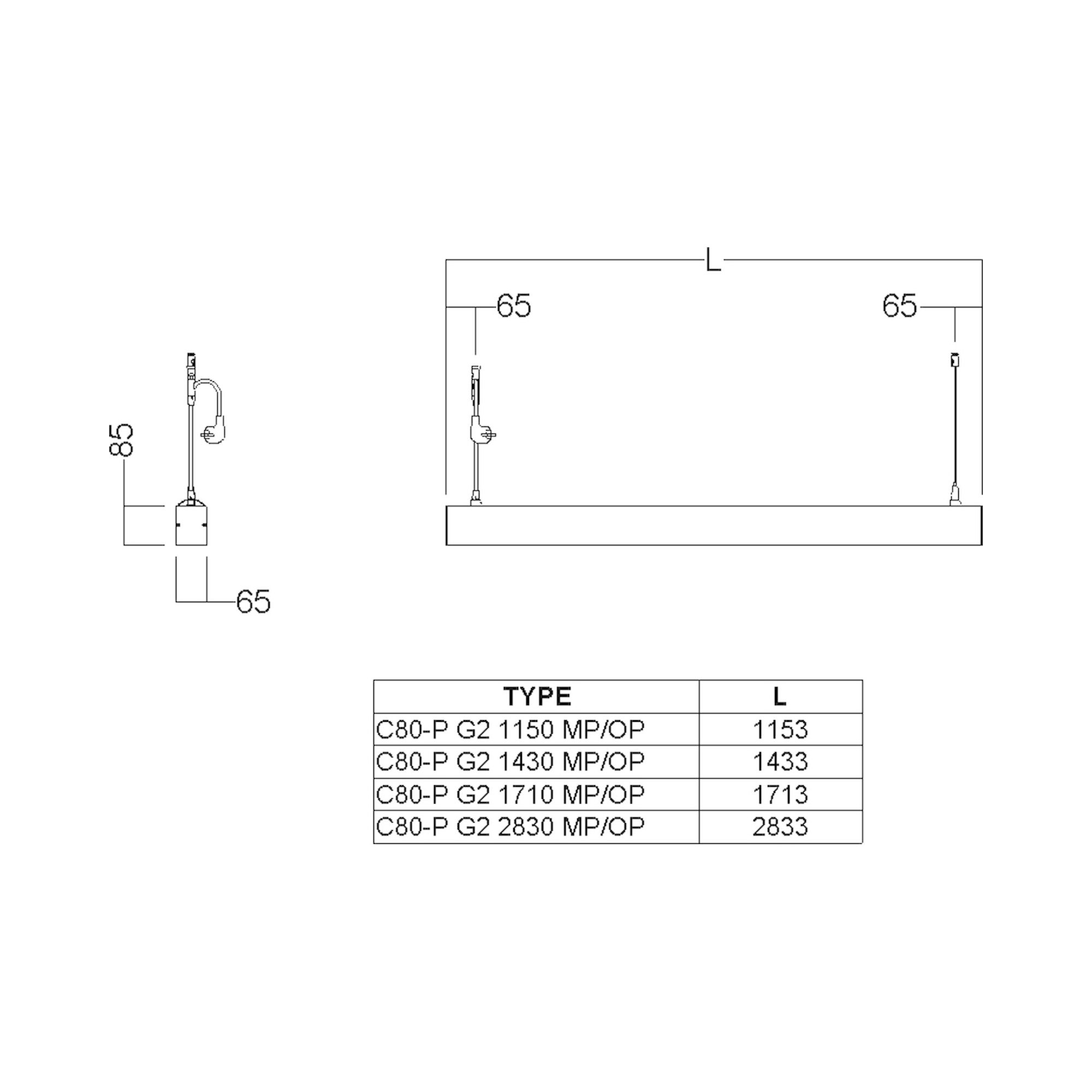 Glamox C80-P2830 pendant luminaire, 13262 lm, 4000 K, DALI dimmable