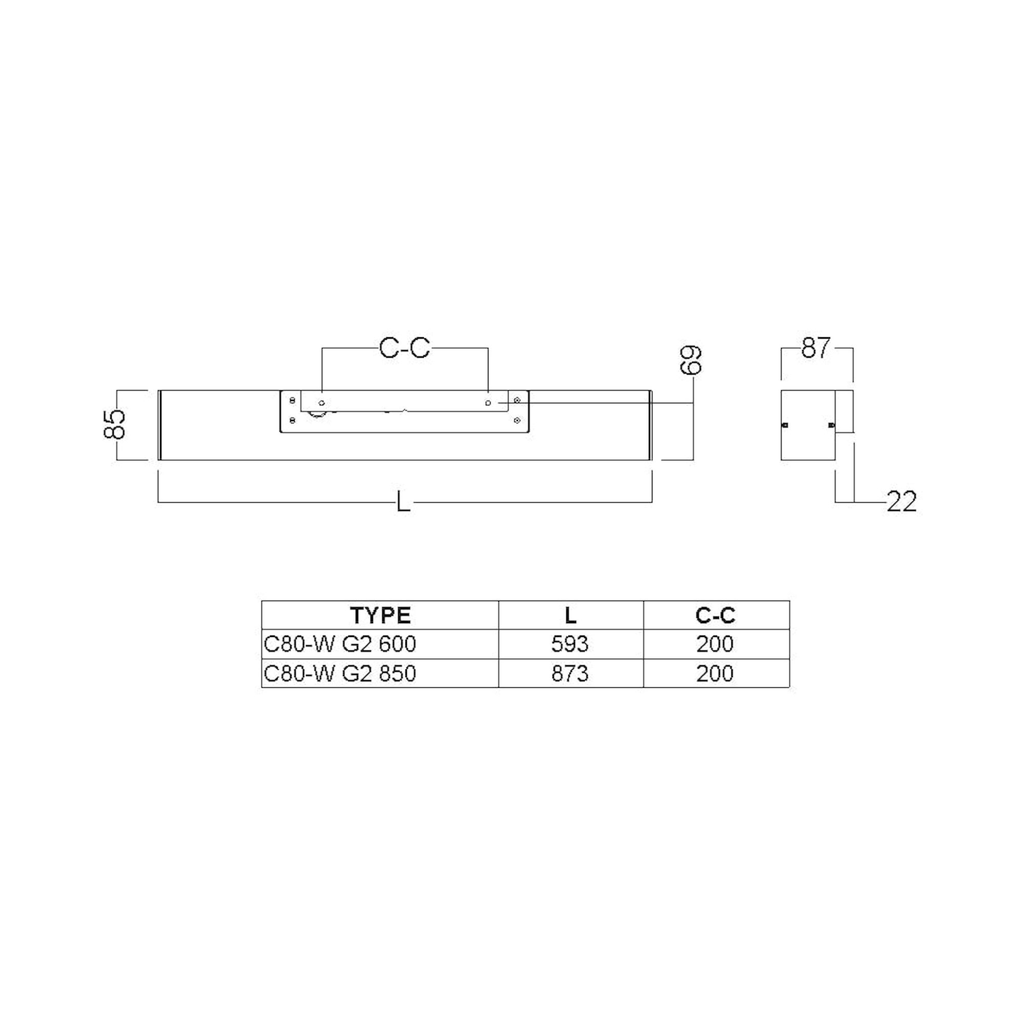 Glamox C80-W850 wall-mounted luminaire, 3171 lm, 4000 K, DALI dimmable