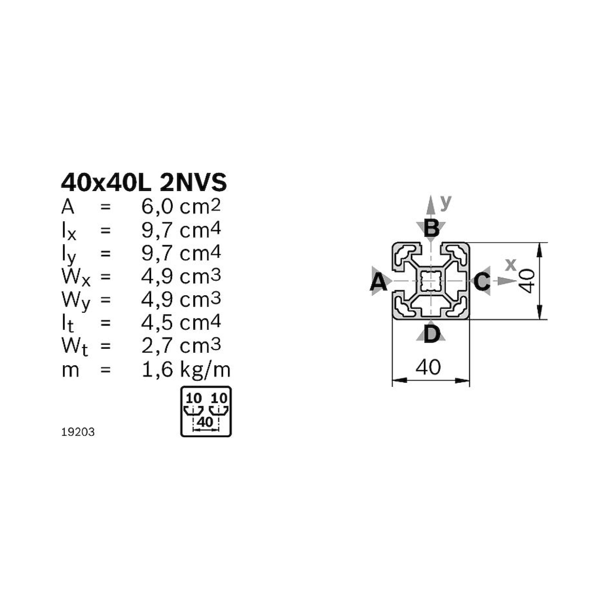 Bosch Rexroth 3842529365. Strebenprofil, 40X40L 2NVS 20X6070mm