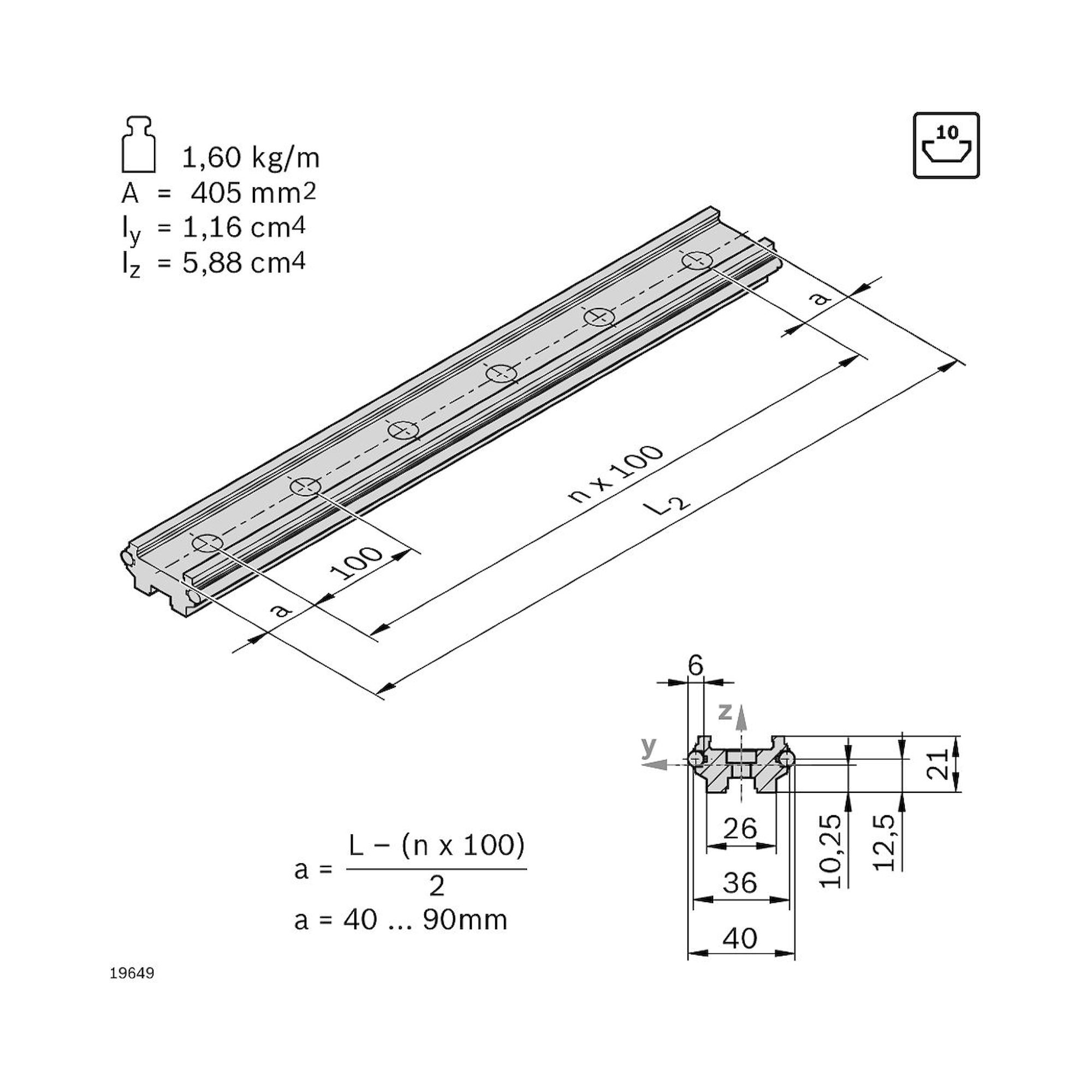 Bosch Rexroth 3842539412. Führungsprofil, LF6S VA 10X3000mm