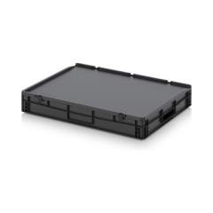 Eurobehälter mit Scharnierdeckel 80 x 60 x 14 cm - Auer ESD ED 86/12
