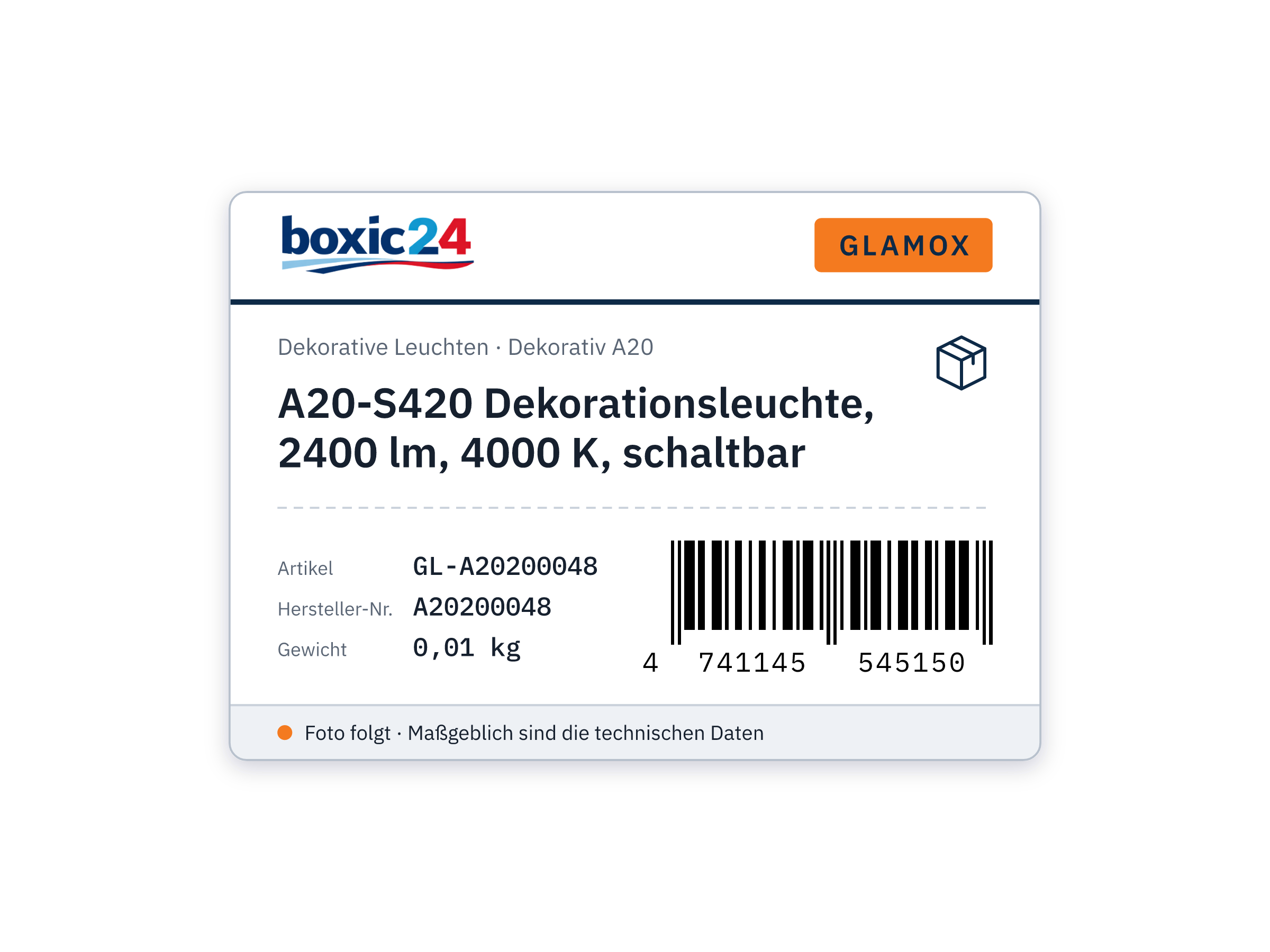 A20-S420 Dekorationsleuchte, 2400 lm, 4000 K, schaltbar - Glamox A20200048