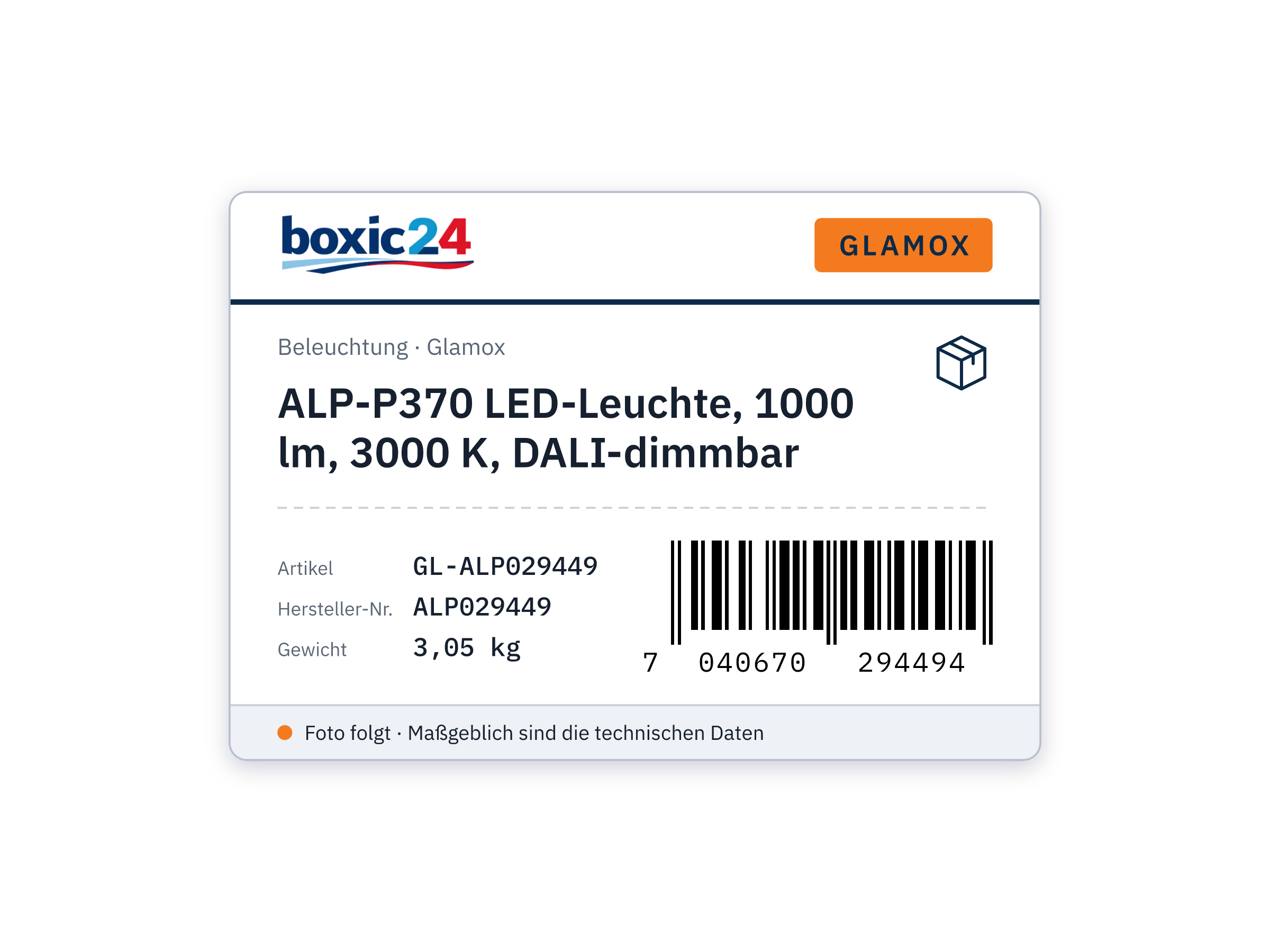 ALP-P370 LED-Leuchte, 1000 lm, 3000 K, DALI-dimmbar - Glamox ALP029449