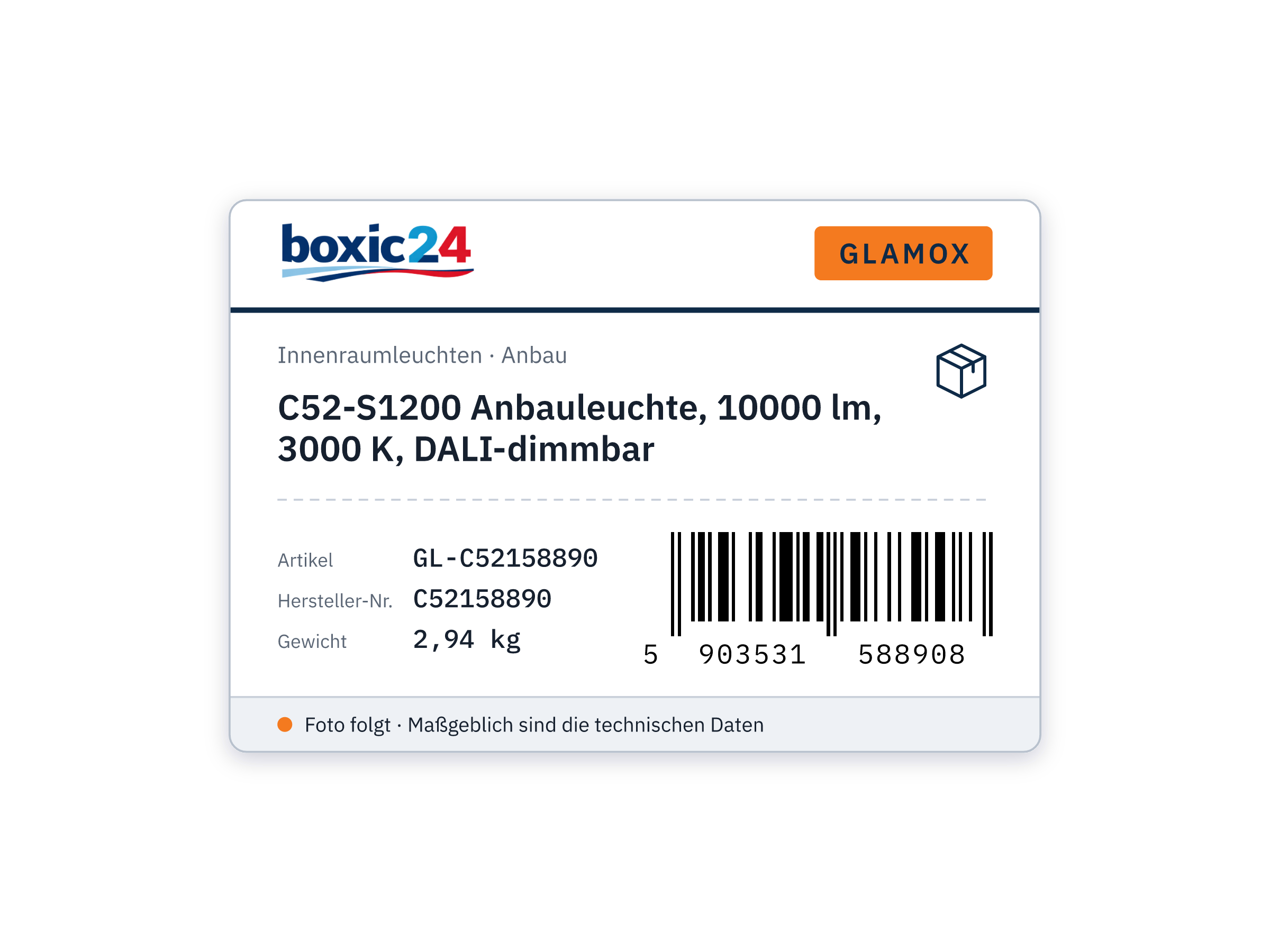 C52-S1200 surface-mounted luminaire, 10000 lm, 3000 K, DALI dimmable - Glamox C52158890