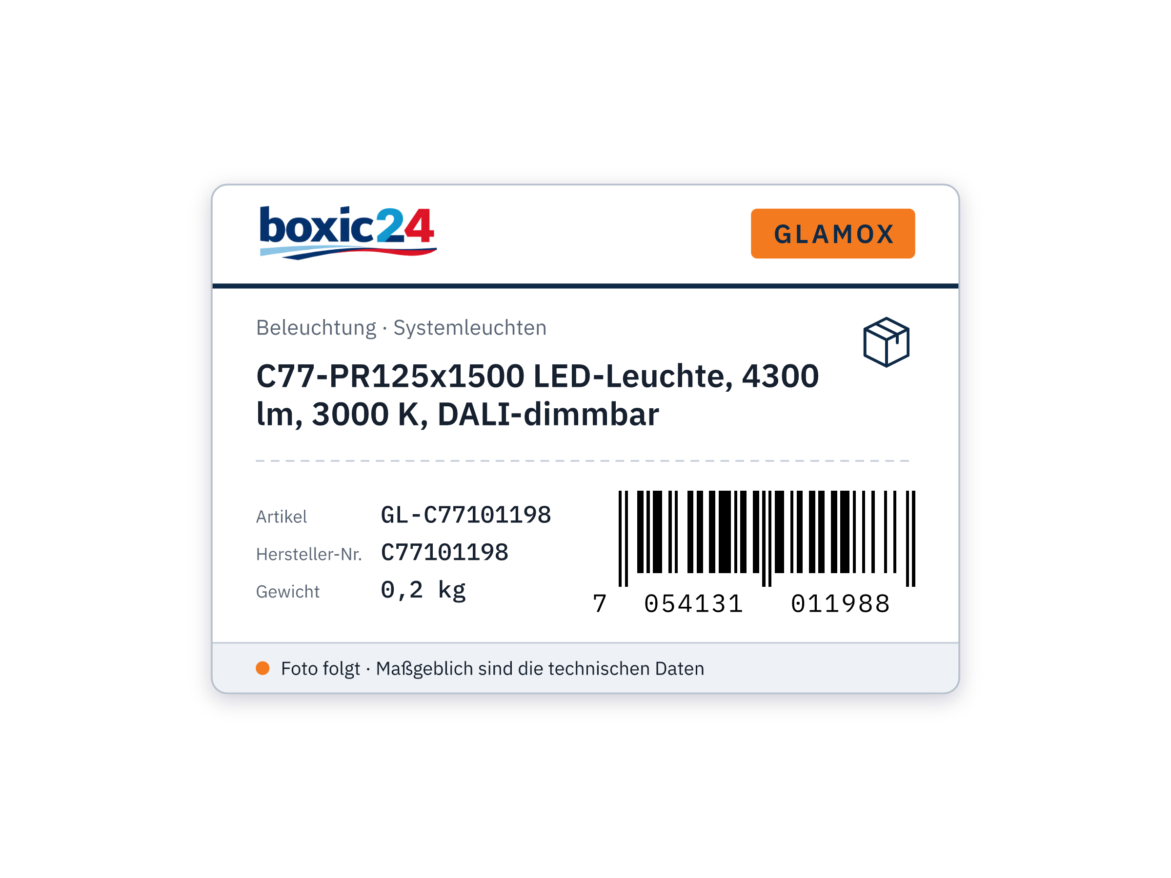 C77-PR125x1500 LED luminaire, 4300 lm, 3000 K, DALI dimmable - Glamox C77101198