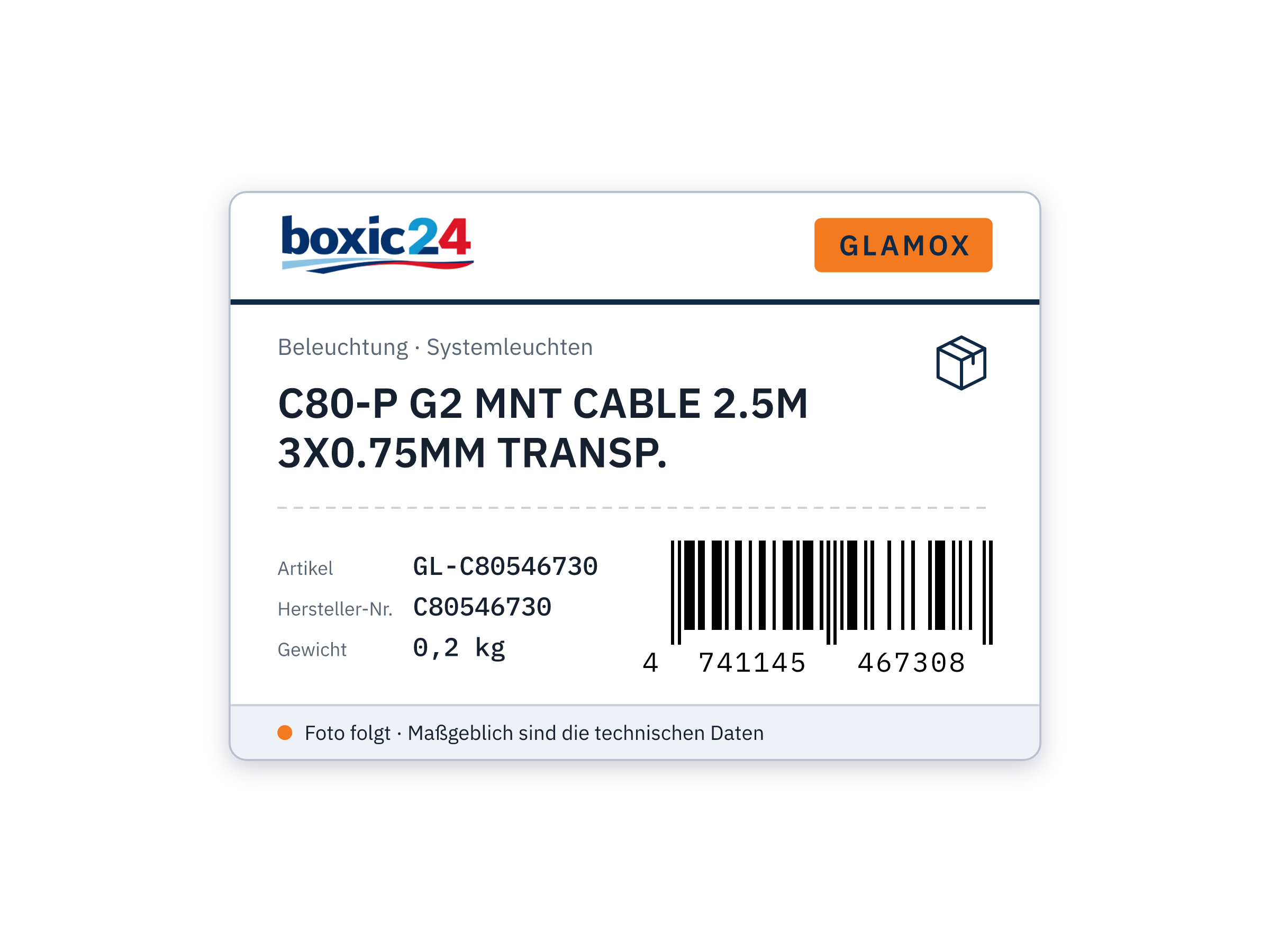 Glamox C80-P G2 MNT CABLE 2.5M 3X0.75MM TRANSP.