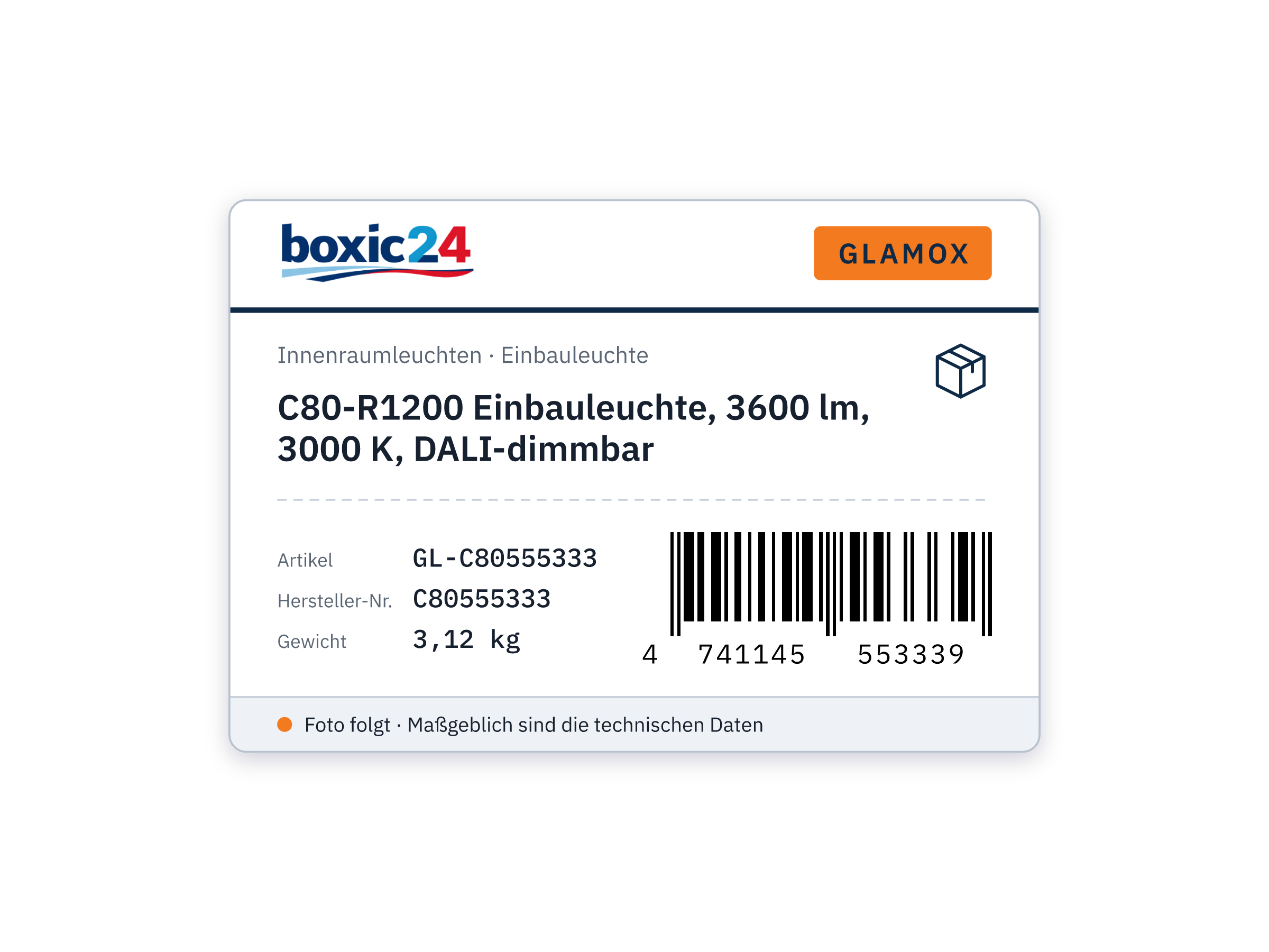 Glamox C80-R1200 recessed luminaire, 3600 lm, 3000 K, DALI dimmable