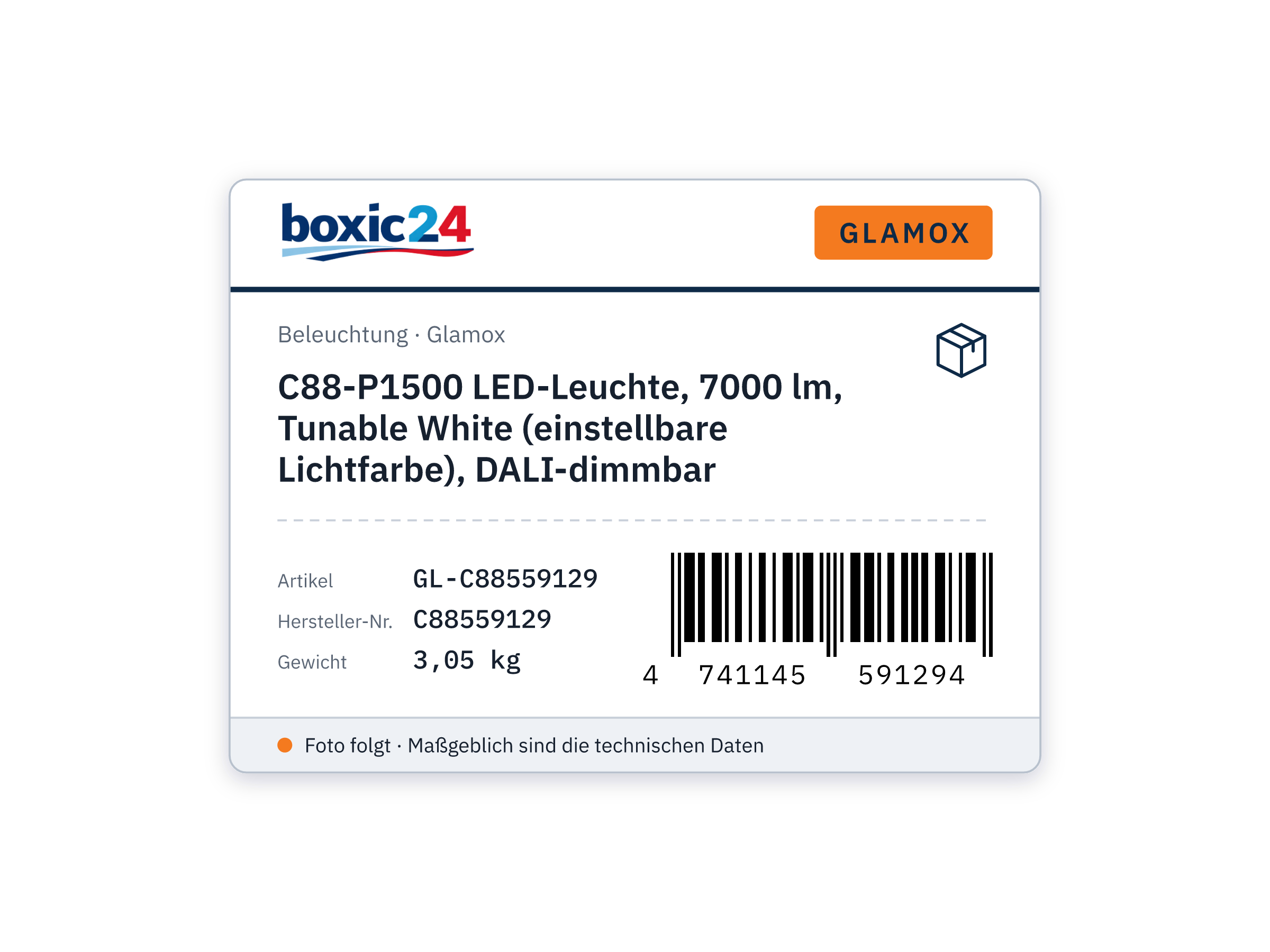 Glamox C88-P1500 LED-Leuchte, 7000 lm, Tunable White (einstellbare Lichtfarbe), DALI-dimmbar