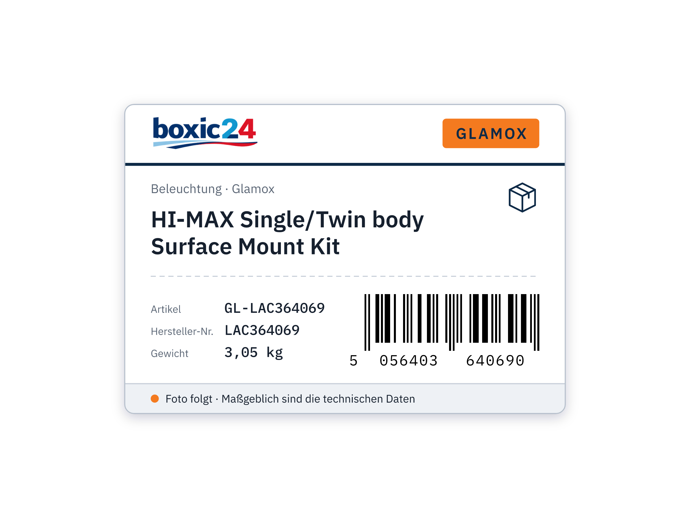 Glamox HI-MAX Single/Twin body Surface Mount Kit
