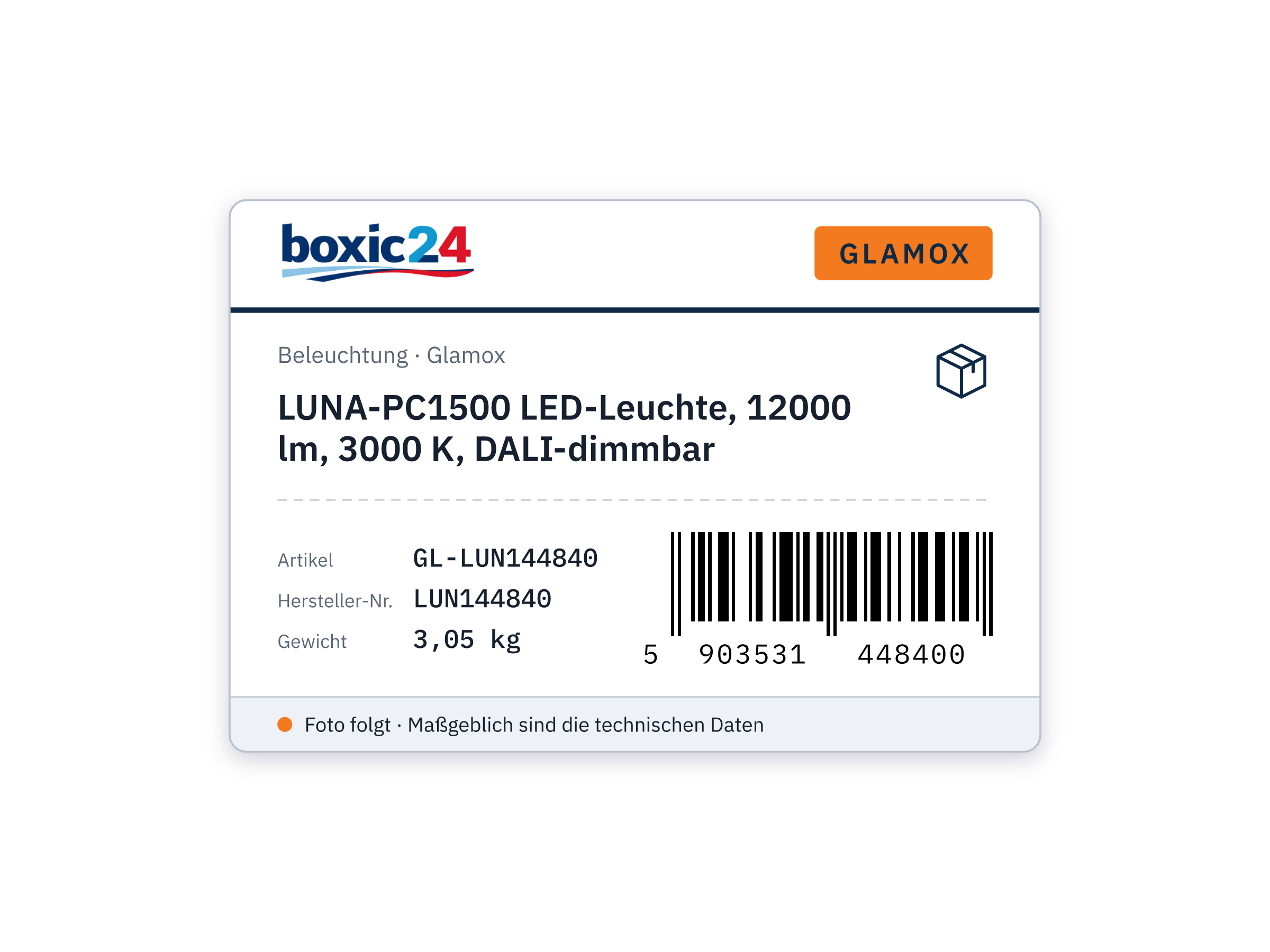 LUNA-PC1500 LED luminaire, 12000 lm, 3000 K, DALI dimmable - Glamox LUN144840