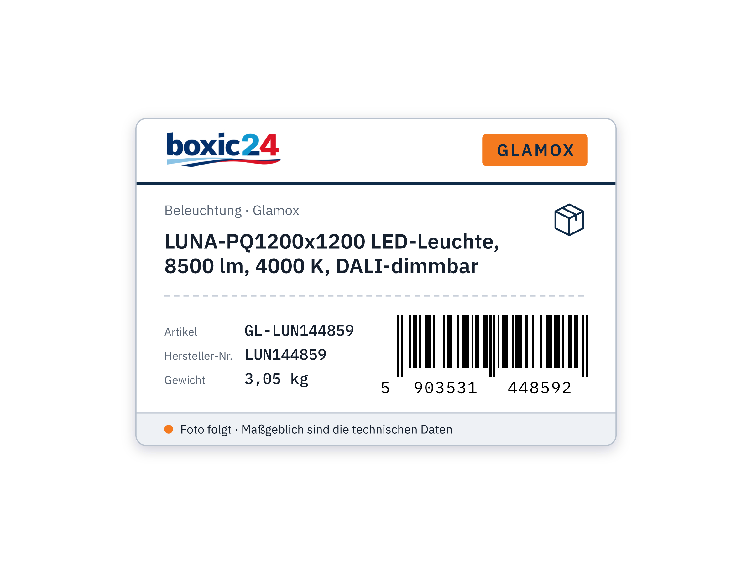 LUNA-PQ1200x1200 LED-Leuchte, 8500 lm, 4000 K, DALI-dimmbar - Glamox LUN144859