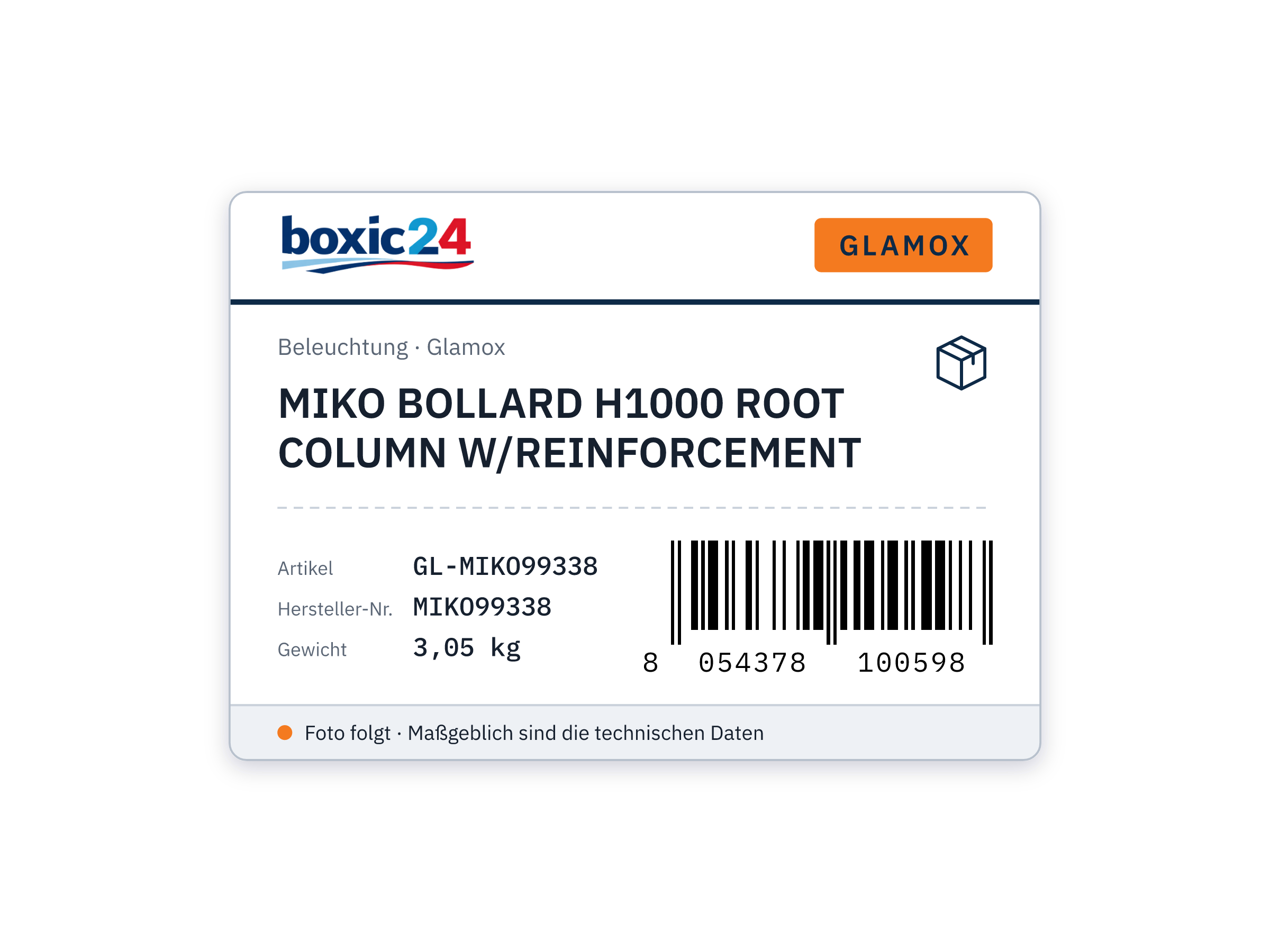 Glamox MIKO BOLLARD H1000 ROOT COLUMN W/REINFORCEMENT
