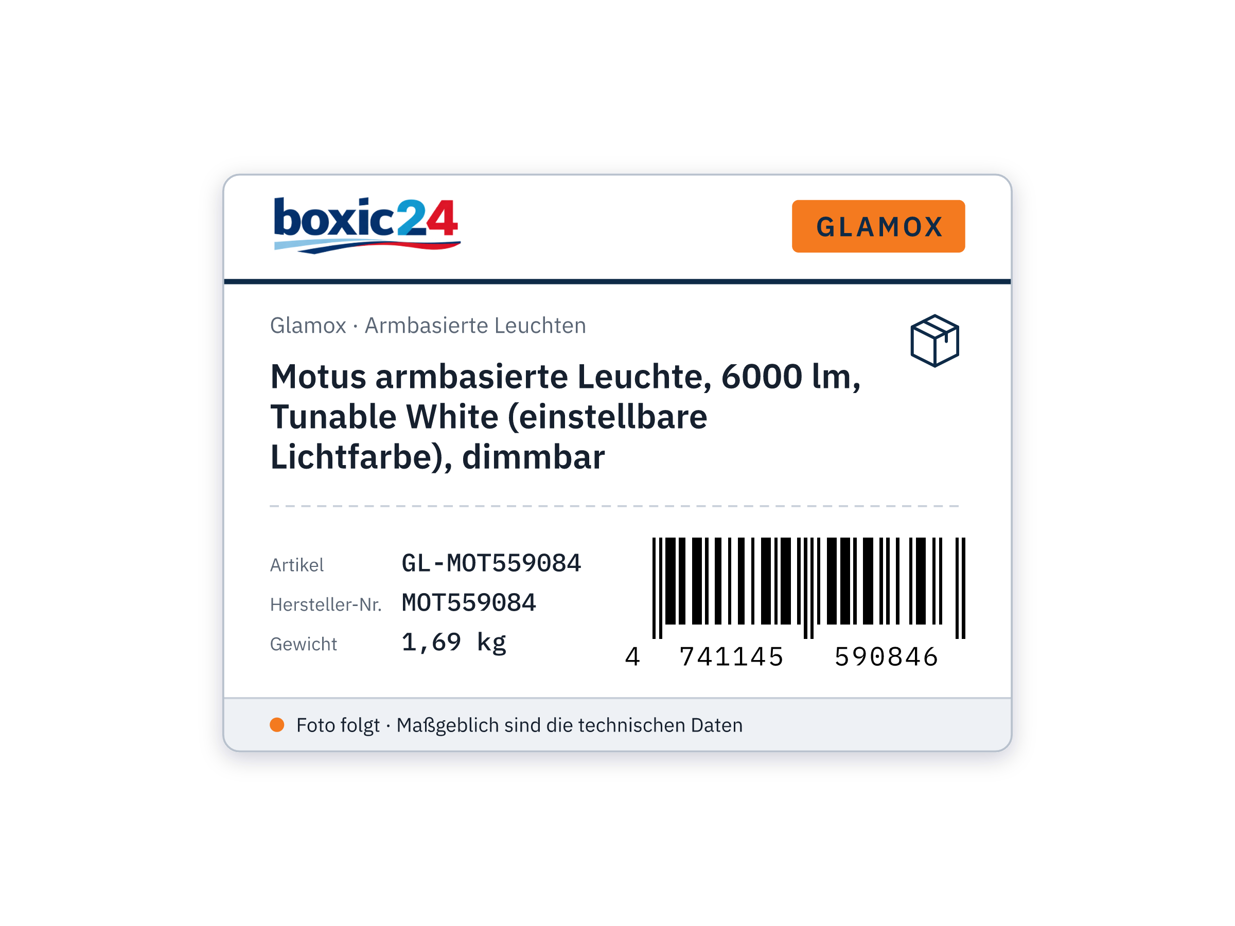 Glamox Motus armbasierte Leuchte, 6000 lm, Tunable White (einstellbare Lichtfarbe), dimmbar