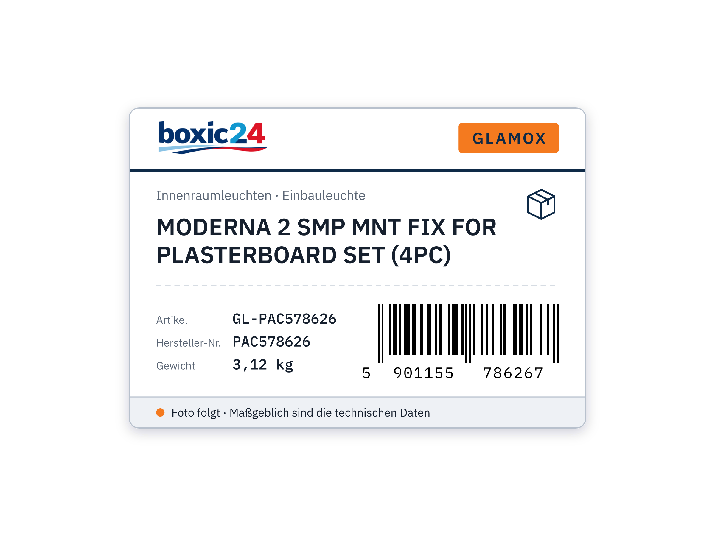 Glamox MODERNA 2 SMP MNT FIX FOR PLASTERBOARD SET (4PC)