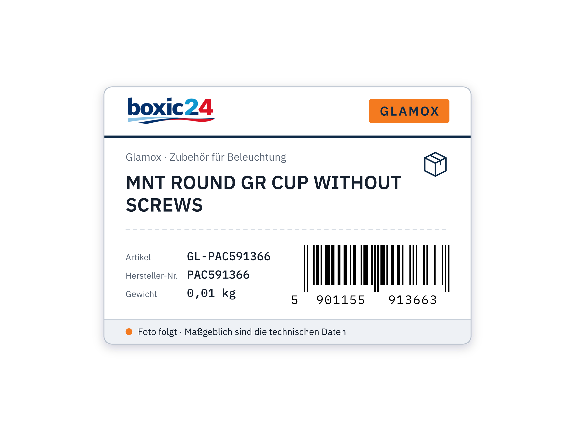 Glamox MNT ROUND GR CUP WITHOUT SCREWS