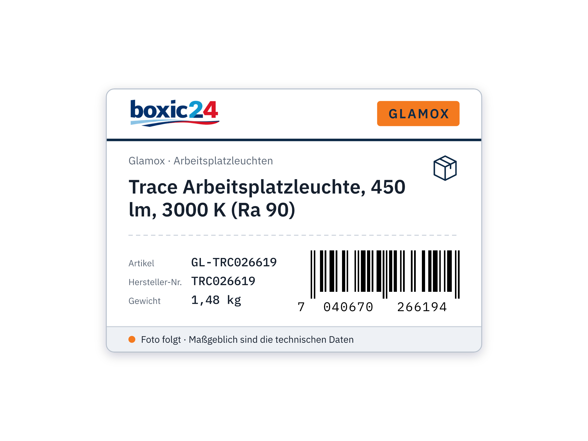 Glamox Trace Arbeitsplatzleuchte, 450 lm, 3000 K (Ra 90)