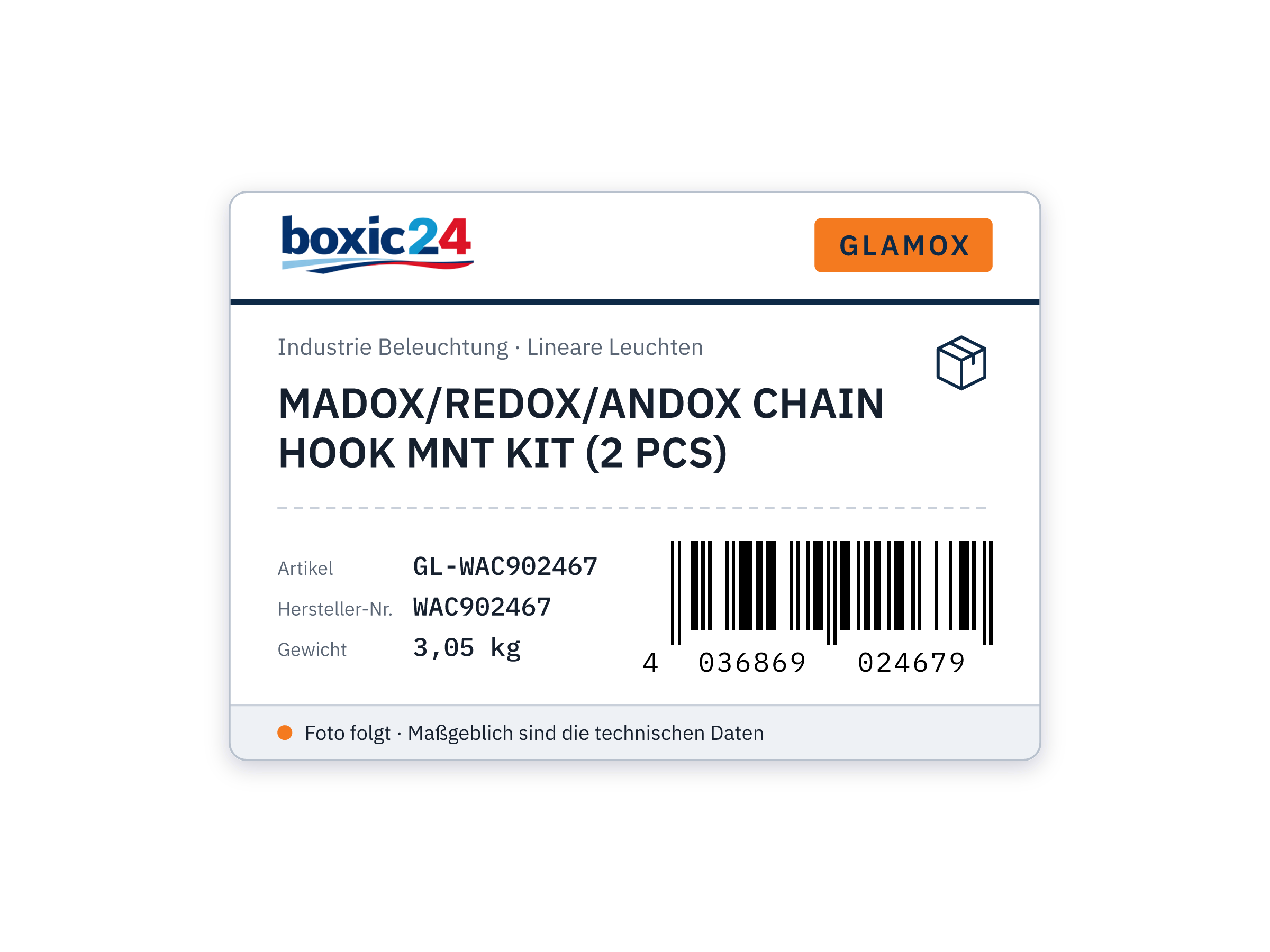 Glamox MADOX/REDOX/ANDOX CHAIN HOOK MNT KIT (2 PCS)