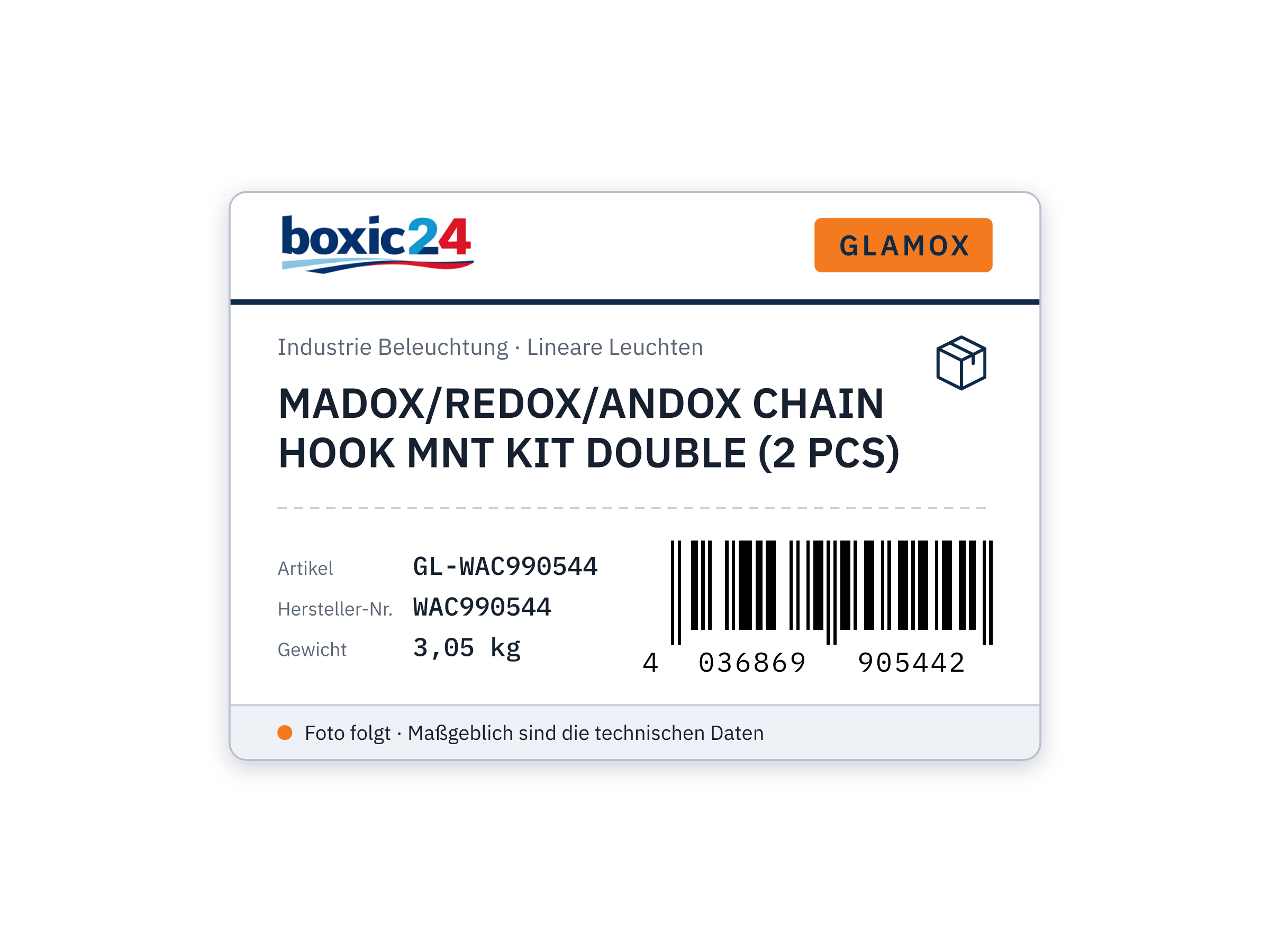 Glamox MADOX/REDOX/ANDOX CHAIN HOOK MNT KIT DOUBLE (2 PCS)