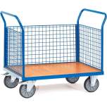 Fetra 1533. Open sided platform carts. up to 600 kg, ends and 1 side made of wire  lattice