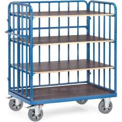 Fetra 18212-1. Shelved trolleys. 1200 kg, 4 shelves, with uprigths and 1 detachable side panel, height 1583 mm