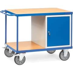 Fetra 2432. Heavy workshop cart. 600 kg, platform size 1050x700 mm, with 1 cupboard and 2 shelves