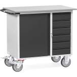 Fetra 2450/7016. Steel sheet workshop cart Grey Edition. 400 kg, platform size 985x590 mm, with 1 cupboard and 6 drawers