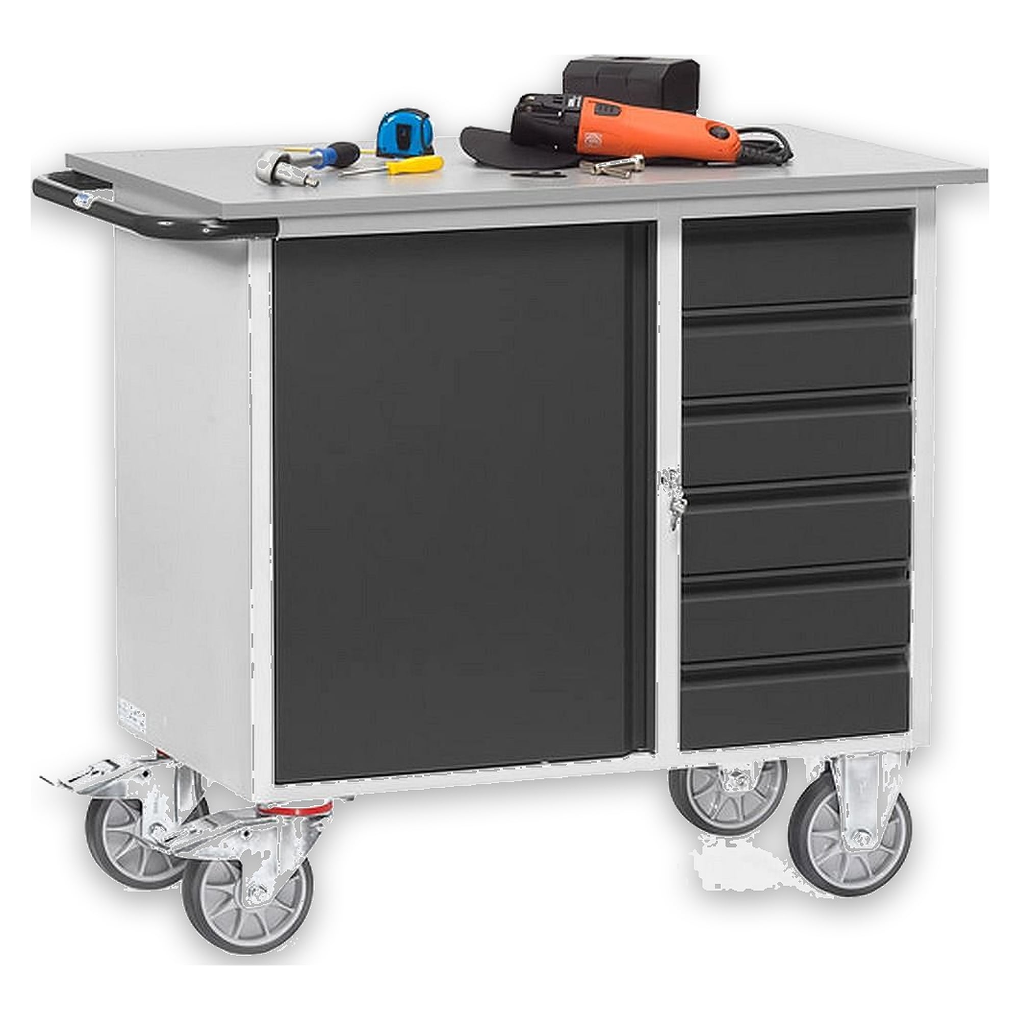 Workshop Trolley 400 kg "Grey Edition", 1 lockable cabinet and 6 drawers - Fetra 2450-7016