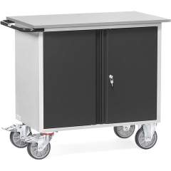 Fetra 2456/7016. Steel sheet workshop cart Grey Edition. 400 kg, platform size 985x590 mm, with cupboard with double door