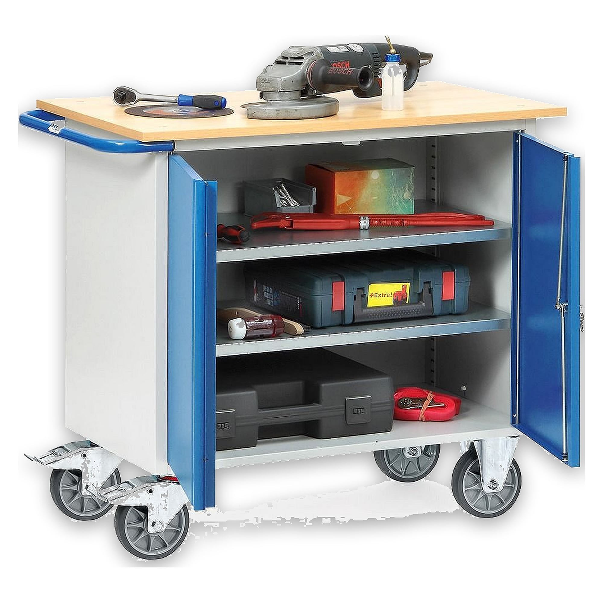 Werkstattwagen 400 kg der "Grey Edition", 1 zweitüriger verschließbarer Schrank - Fetra 2456-7016