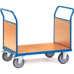 Fetra 2521. Double open sided platform carts. up to 600 kg, panelled end made of derived timber material boards