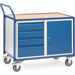 Fetra 2635. Light workshop cart. 300 kg, platform size 1000x600 mm, with 1 cupboard and 4 drawers