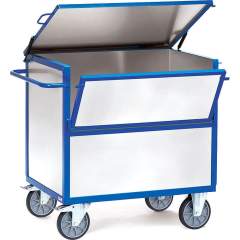 Fetra 2833. Sheet steel box carts. 600 kg, angle steel construction, sides of galvanized steel plates, with cover