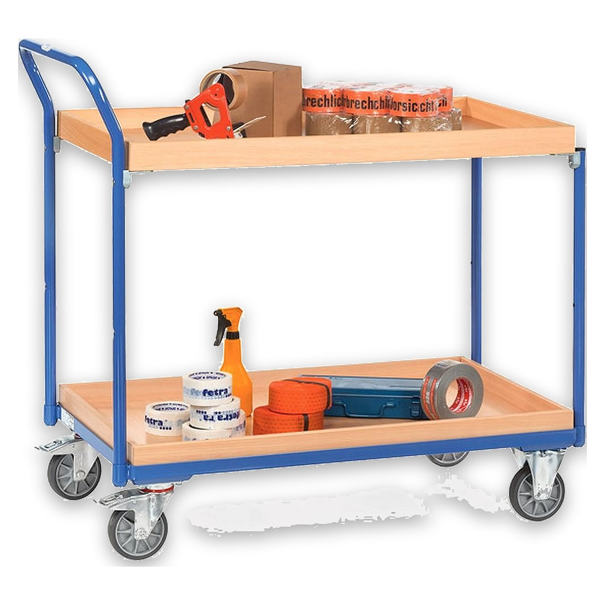 Two-Tier Table Trolley Load Area 850 x 500 mm, TPE Tyres - Fetra 3760