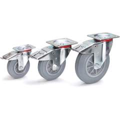 Fetra 71112. Castor wheels with locks. Blue-grey solid rubber tyres, non-marking (trackless), "double stop"