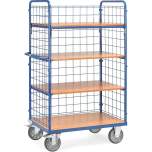 Fetra 8411-1. Shelved trolley with shelves. 600 kg, 4 shelves and 3 panels made of wire  lattice