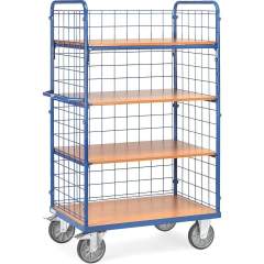 Fetra 8412-1. Shelved trolley with shelves. 600 kg, 4 shelves and 3 panels made of wire  lattice